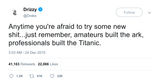 Drake try something new tweet from Tee Tweets