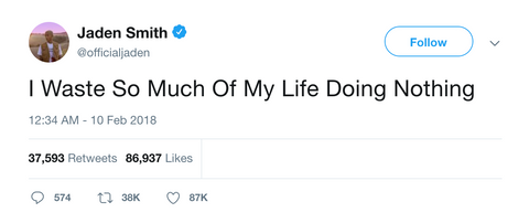 Jaden Smith waste so much of life doing nothing tweet from Tee Tweets
