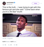 Joel Embiid crush said come back when you're an all star tweet from Tee Tweets