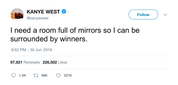 Kanye West room full of mirrors surrounded by winners tweet from Tee Tweets