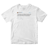 Kanye West waking up next to a water bottle tweet on a white t-shirt from Tee Tweets