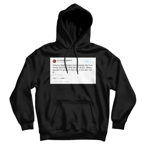Lil B threatening Kanye West on Twitter tweet on a black hoodie from Tee Tweets