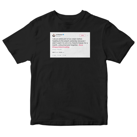 Lili Reinhart ate a pint of ice cream on Valentine's Day tweet on a black t-shirt from Tee Tweets