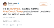 Robin Lopez defending the Warriors about White House invite tweet from Tee Tweets