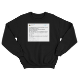 Tony Hawk getting called Tony Stark in Cancun tweet on a black crewneck sweater from Tee Tweets