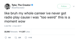 Tyler The Creator music too weird for radio tweet from Tee Tweets