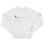 50 Cent I am Burger King coffee tweet on a white crewneck sweater from Tee Tweets