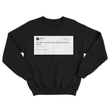 50 Cent I'm rich I really don't care tweet on a black crewneck sweater from Tee Tweets