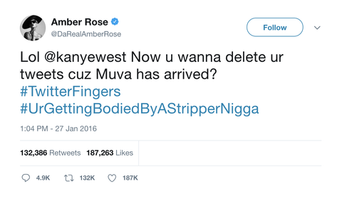 Amber Rose Kanye you're getting bodied by a stripper tweet from Tee Tweets