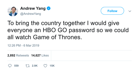Andrew Yand free HBO password to watch Game of Thrones tweet from Tee Tweets