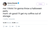 Ariana Grande mom's coffins for Halloween party tweet from Tee Tweets