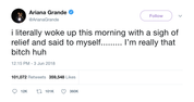 Ariana Grande I'm really that bitch huh tweet from Tee Tweets