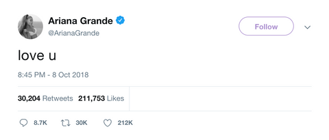 Ariana Grande love u tweet from Tee Tweets