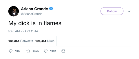 Arian Grande my dick is in flames tweet from Tee Tweets
