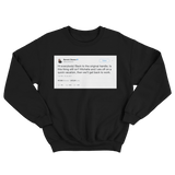 Barack Obama back on the original handle tweet on a black crewneck sweater from Tee Tweets