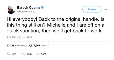 Barack Obama back on the original handle tweet from Tee Tweets