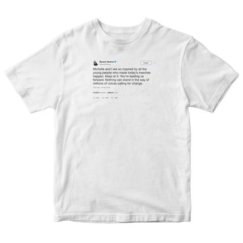 Barack Obama inspired by the youth tweet on a white t-shirt from Tee Tweets