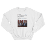 Barack Obama interrupting Joe Biden tweet on a white crewneck sweater from Tee Tweets