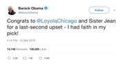 Barack Obama had faith in Loyola and Sister Jean tweet from Tee Tweets