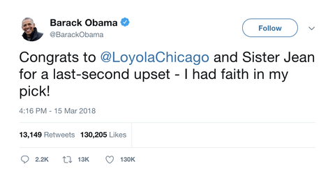 Barack Obama had faith in Loyola and Sister Jean tweet from Tee Tweets