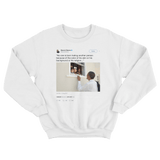 Barack Obama no one is born hating skin color tweet on a white crewneck sweater from Tee Tweets
