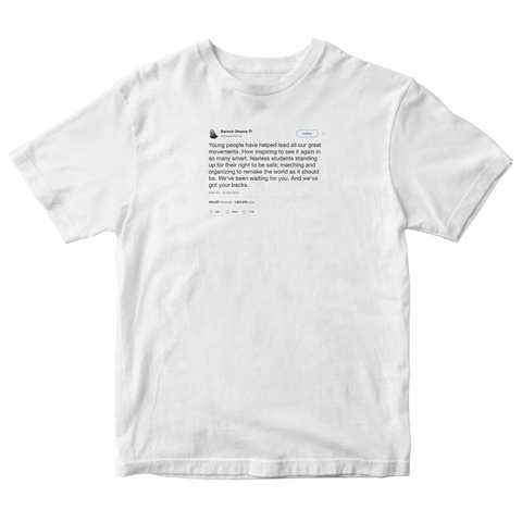 Barack Obama young people lead tweet on a white t-shirt from Tee Tweets