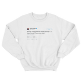 Bernie Sanders Donald Trump is an idiot tweet on a white crewneck sweater from Tee Tweets