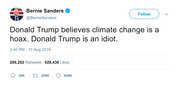 Bernie Sanders Donald Trump is an idiot tweet from Tee Tweets