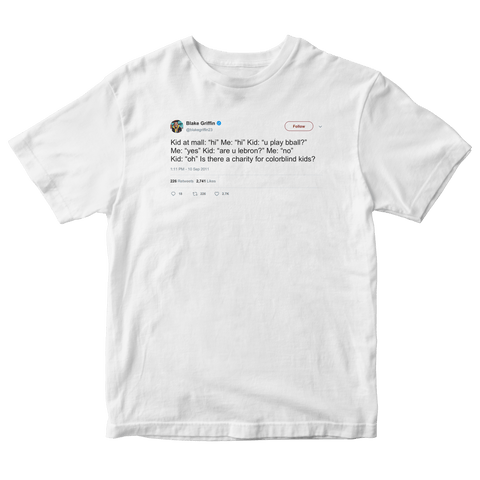 Blake Griffin charity for colorblind kids tweet on a white t-shirt from Tee Tweets