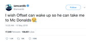 Cardi B wake up Offset to go to McDonalds tweet from Tee Tweets