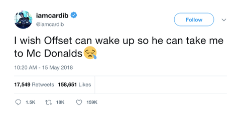 Cardi B wake up Offset to go to McDonalds tweet from Tee Tweets