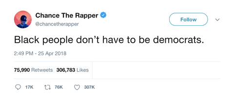 Chance The Rapper black people don't have to be democrats tweet from Tee Tweets