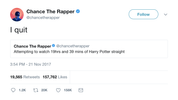Chance The Rapper quit watching Harry Potter tweet from Tee Tweets