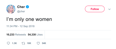 Cher I'm only one woman tweet from Tee Tweets