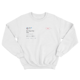 Cher Wu Tang Cher Clan tweet on a white crewneck sweater from Tee Tweets