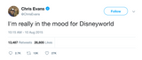 Chris Evans really in the mood for Disneyworld tweet from Tee Tweets