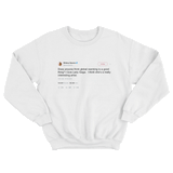 Customize and create your own Twitter tweet top on a white crewneck sweater from Tee Tweets
