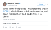 Donald Trump watching CNN in the Phillippines tweet