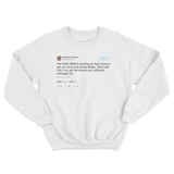 Donald Trump tweet about the mainstream media on a white crewneck sweater from Tee Tweets