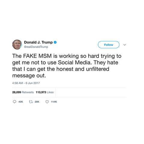 Donald Trump tweet about the mainstream media from Tee Tweets