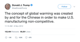 Donald Trump's global warming was created by the Chinese tweet