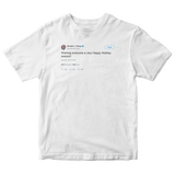 Donald Trump wishing everyone a happy holidays tweet on a white t-shirt from Tee Tweets