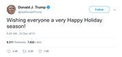 Donald Trump wishing everyone a happy holidays tweet from Tee Tweets