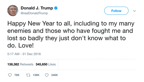Donald Trump happy New Year to my enemies tweet from Tee Tweets