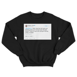 Donald Trump Katy Perry marrying Russell Brand tweet on a black crewneck sweater from Tee Tweets