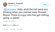 Donald Trump Katy Perry marrying Russell Brand tweet from Tee Tweets