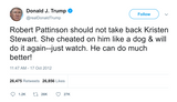 Donald Trump telling Kristen Stewart to not take back Robert Pattinson tweet from Tee Tweets
