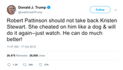 Donald Trump telling Kristen Stewart to not take back Robert Pattinson tweet from Tee Tweets