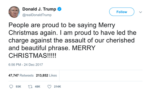 Donald Trump proud to say Merry Christmas again tweet from Tee Tweets