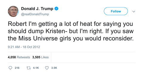 Donald Trump tweet to Robert Pattinson about Miss Universe Girls from Tee Tweets